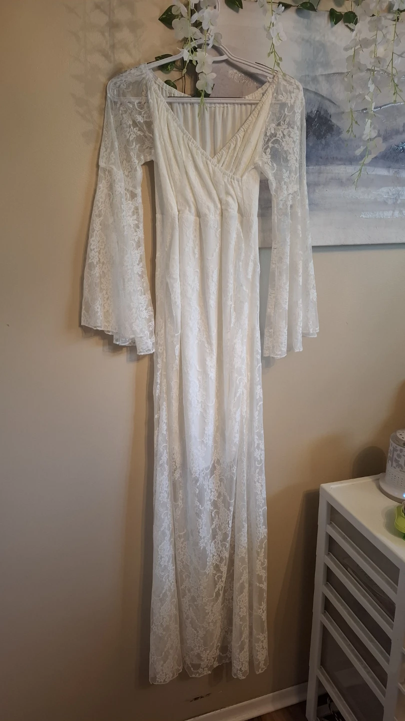 White Lace Bell Sleeve Maternity Dress