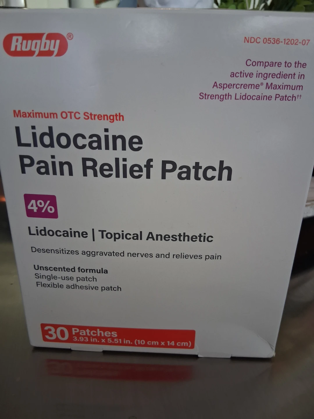 Rugby Lidocaine Pain Relief Patches - 4% - 30 Count