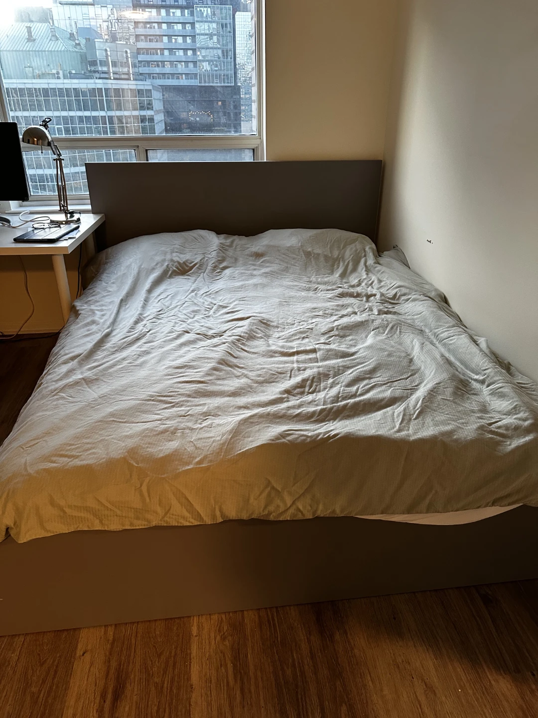 Queen size IKEA Grey Platform Bed Frame with Headboard