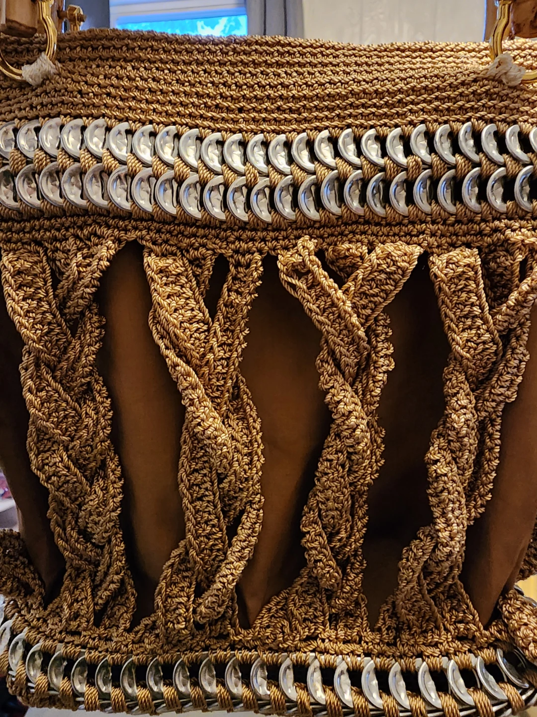 Crocheted Bag with Bamboo Handles and Soda Tab Accents - photo 2