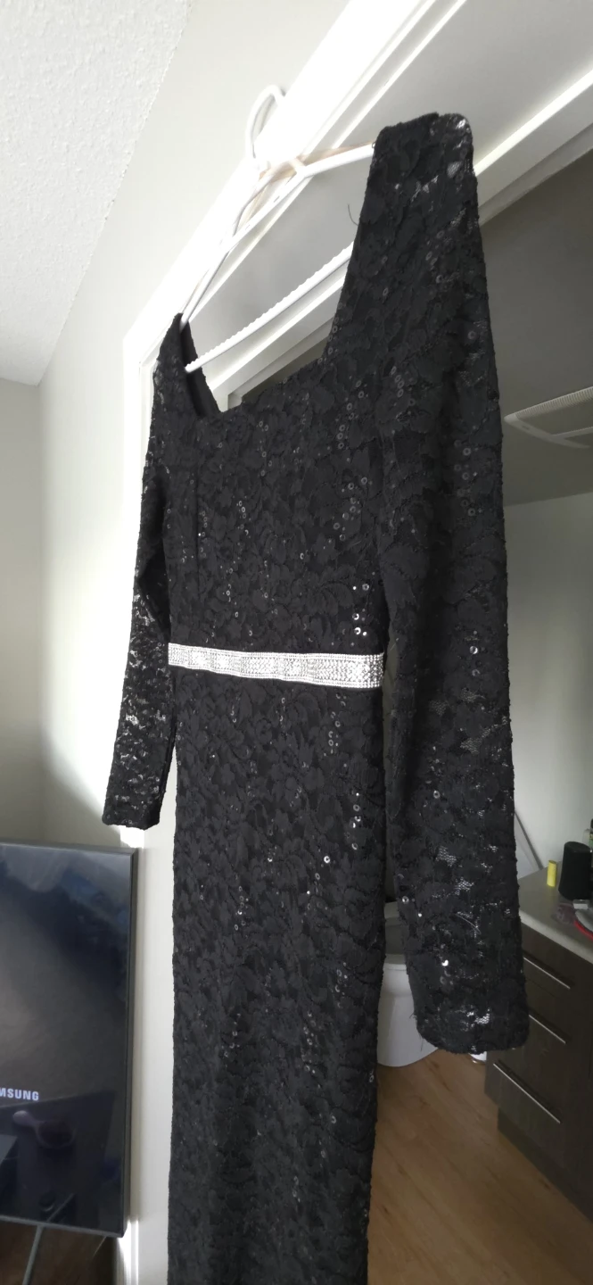 Black Lace Dress with Sequins and Rhinestone Belt - photo 2