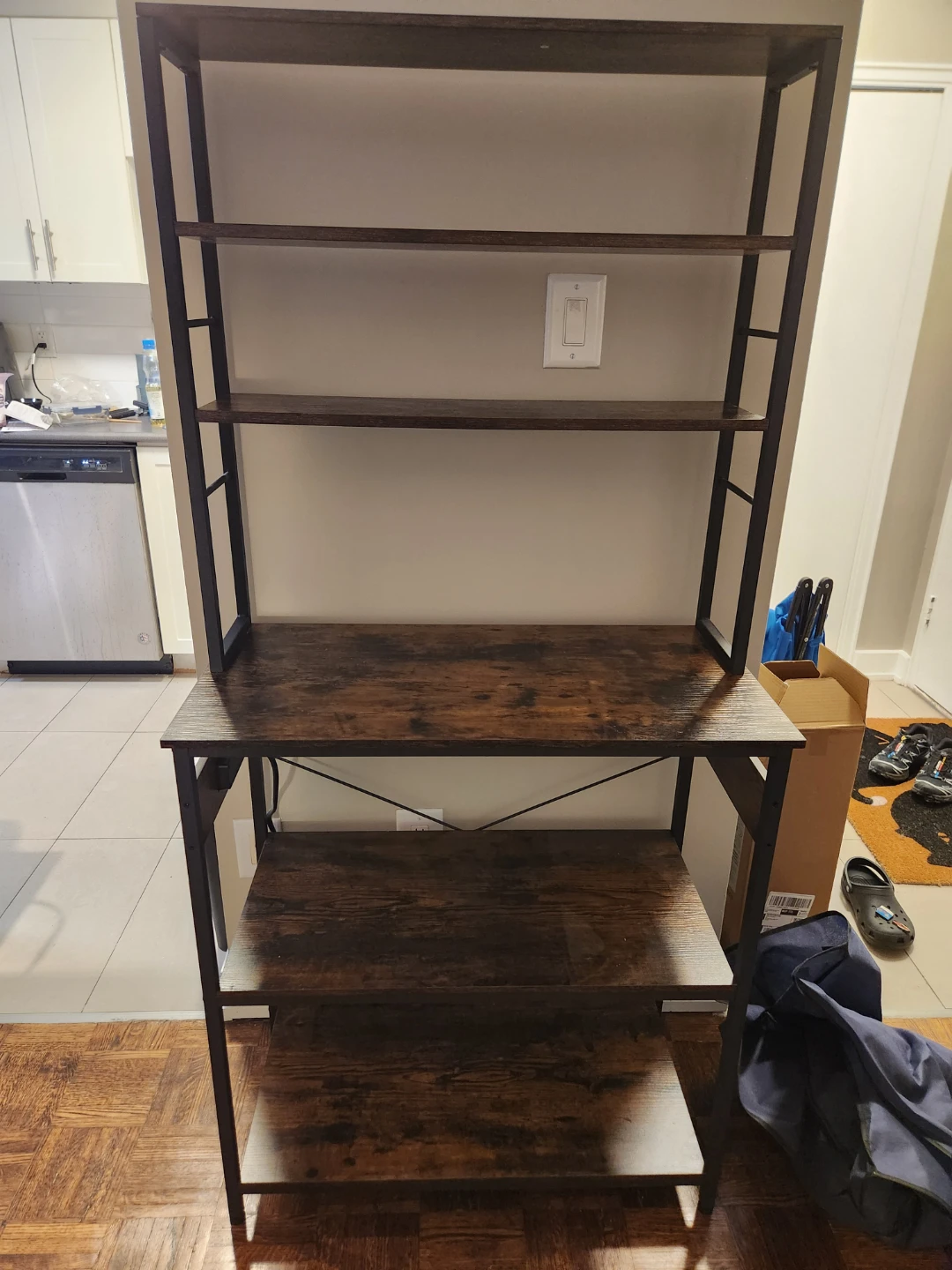 Industrial Style Bookshelf Desk with Integrated Shelves