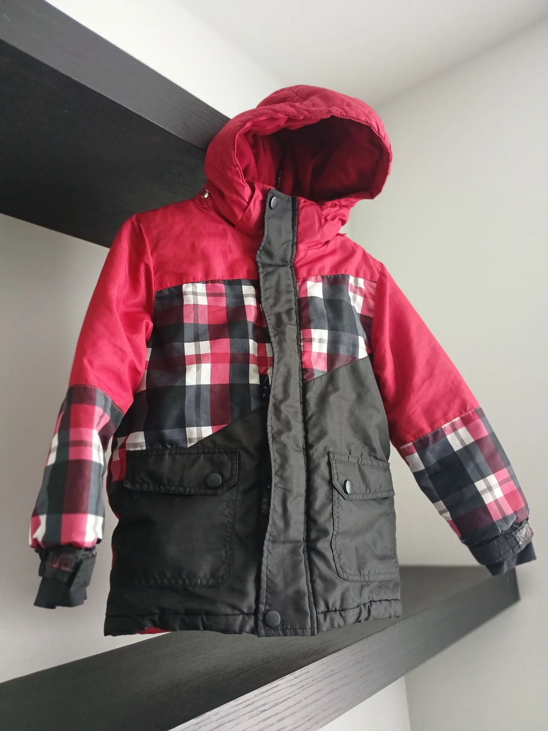 Kids Red & Black Plaid Winter Jacket