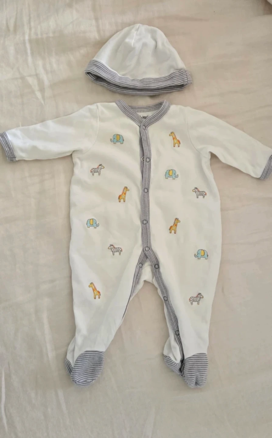 Little Me Organic Cotton 3m Baby Footed Pajamas and Hat Set
