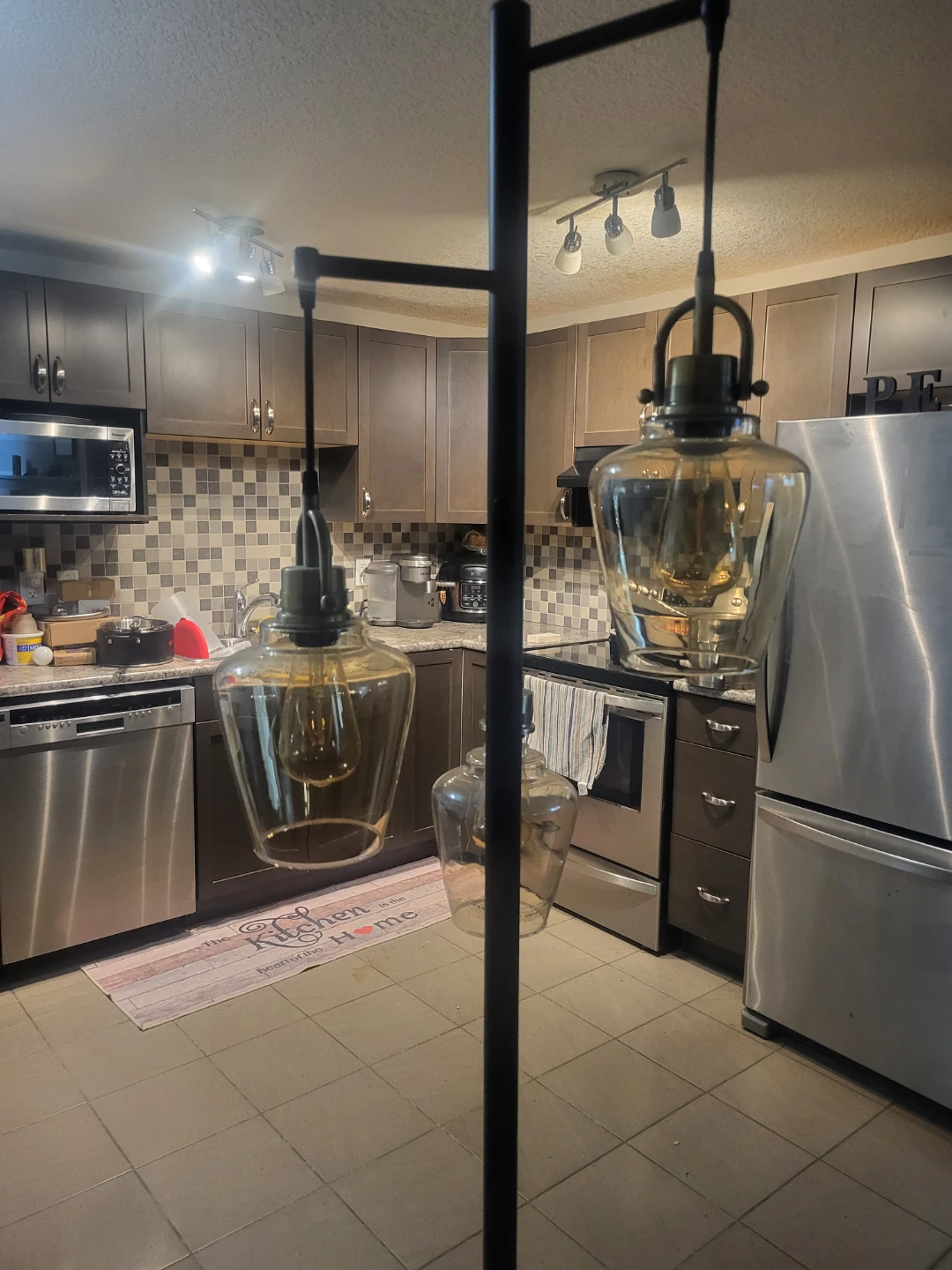 Black Floor Lamp with Amber Glass Shades - photo 2