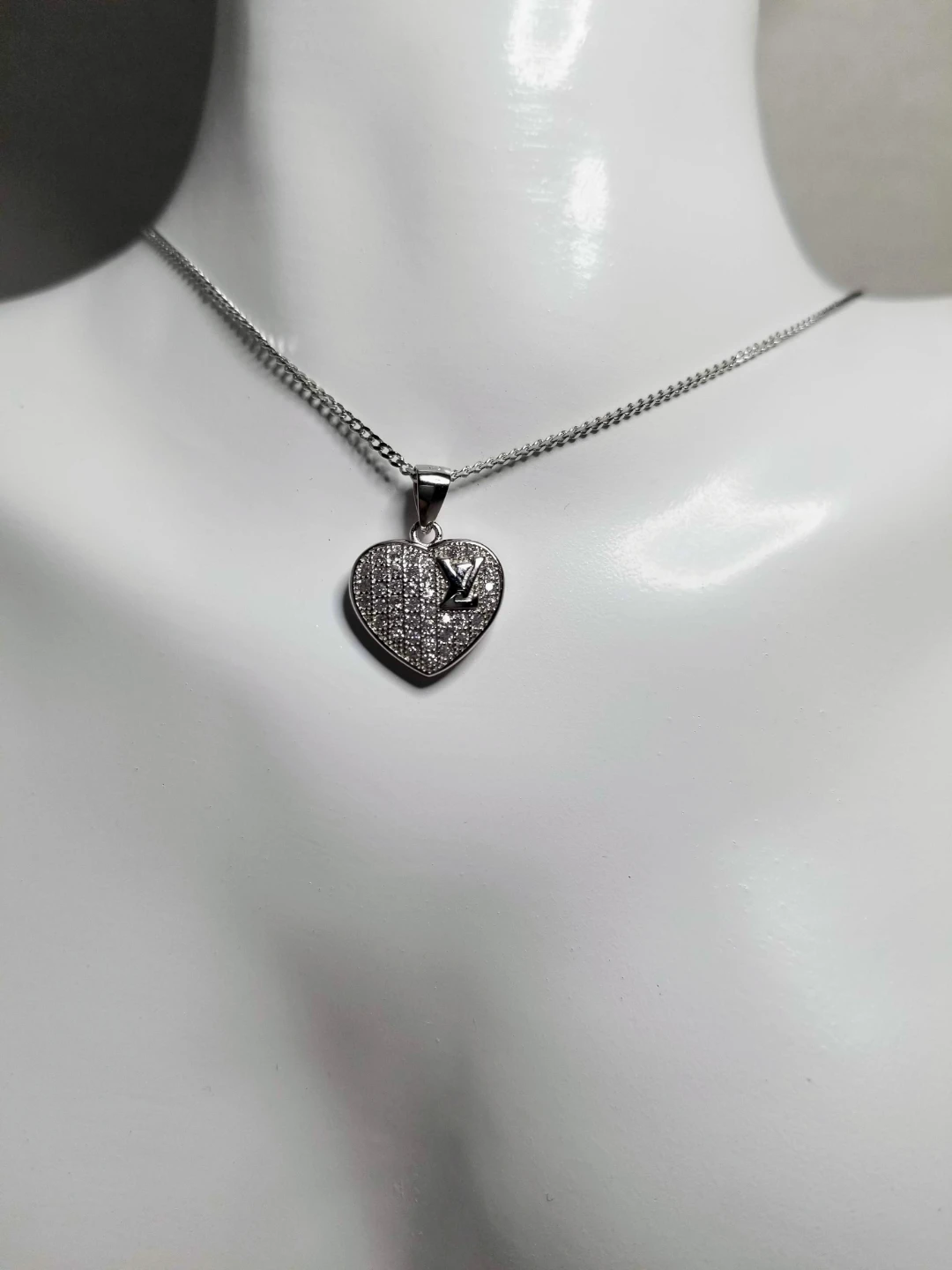 925 silver Heart Shaped Pendant Necklace & Earrings Set - photo 4