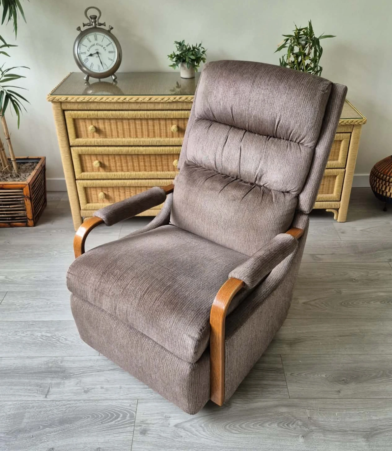 Lazy-Boy Grey Corduroy Recliner Rocking Chair