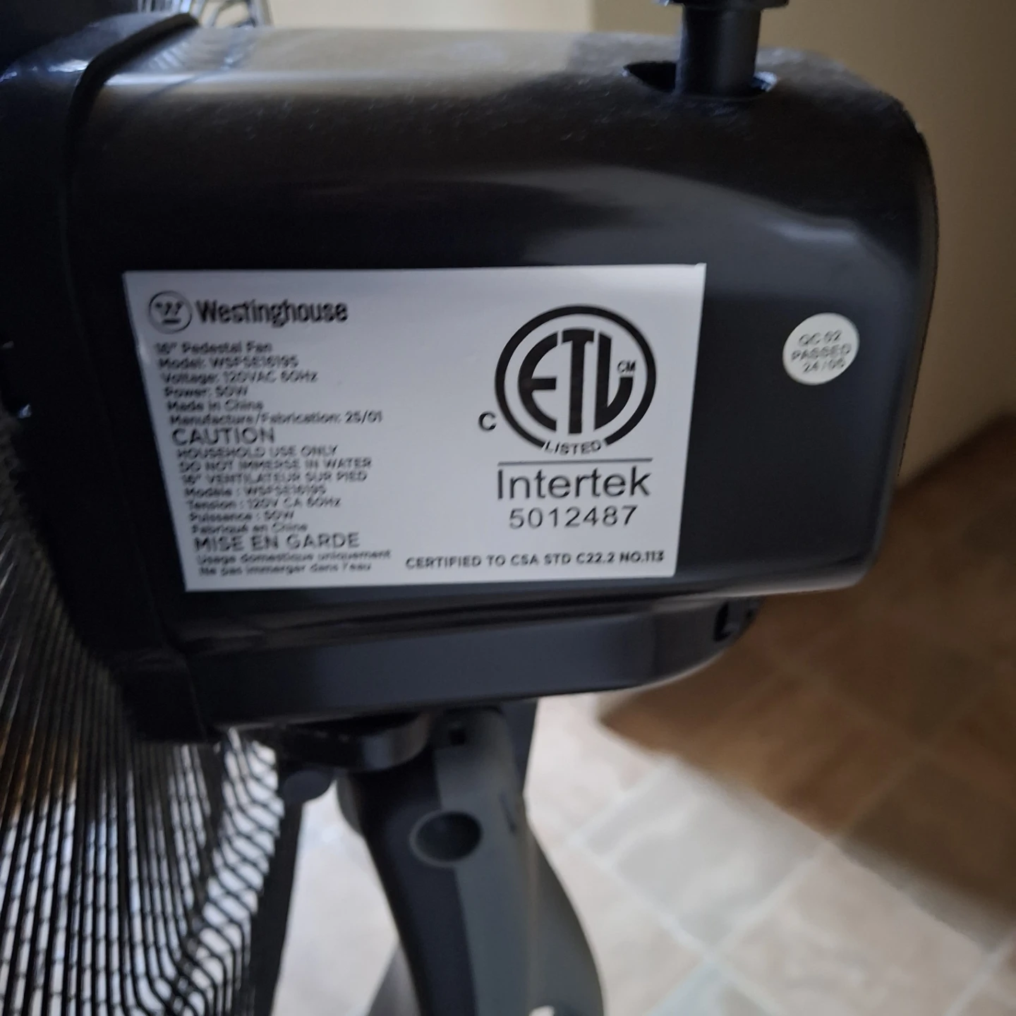 Westinghouse  16 inch Pedestal Fan - photo 3