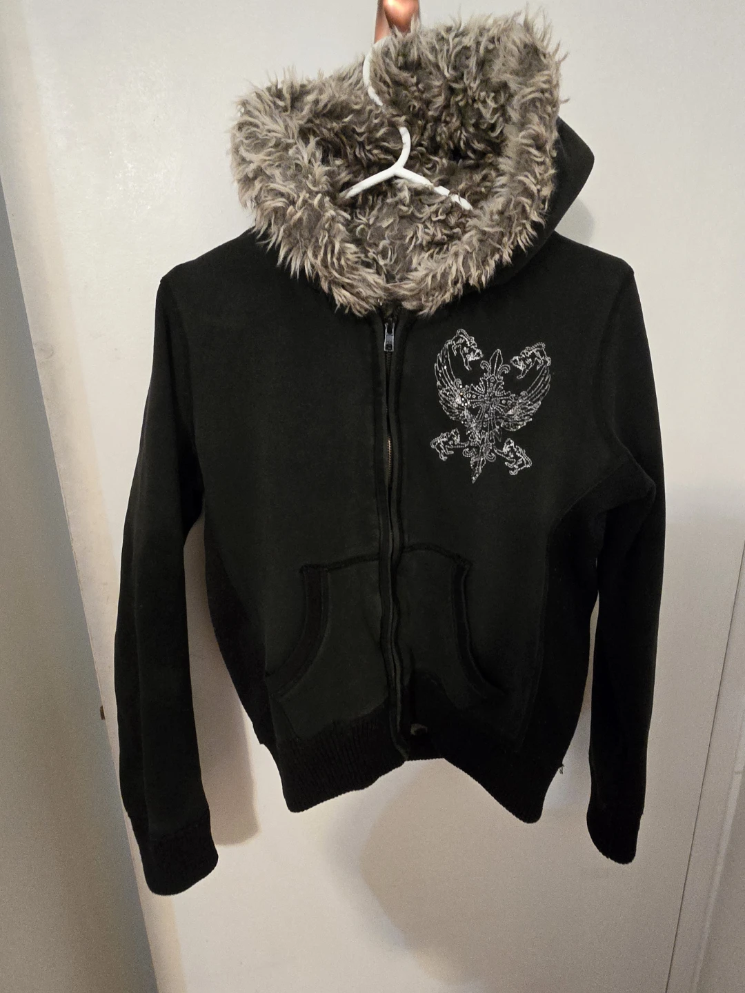 PARASUCO Black Zip-Up Hoodie with Fur Trim Size M
