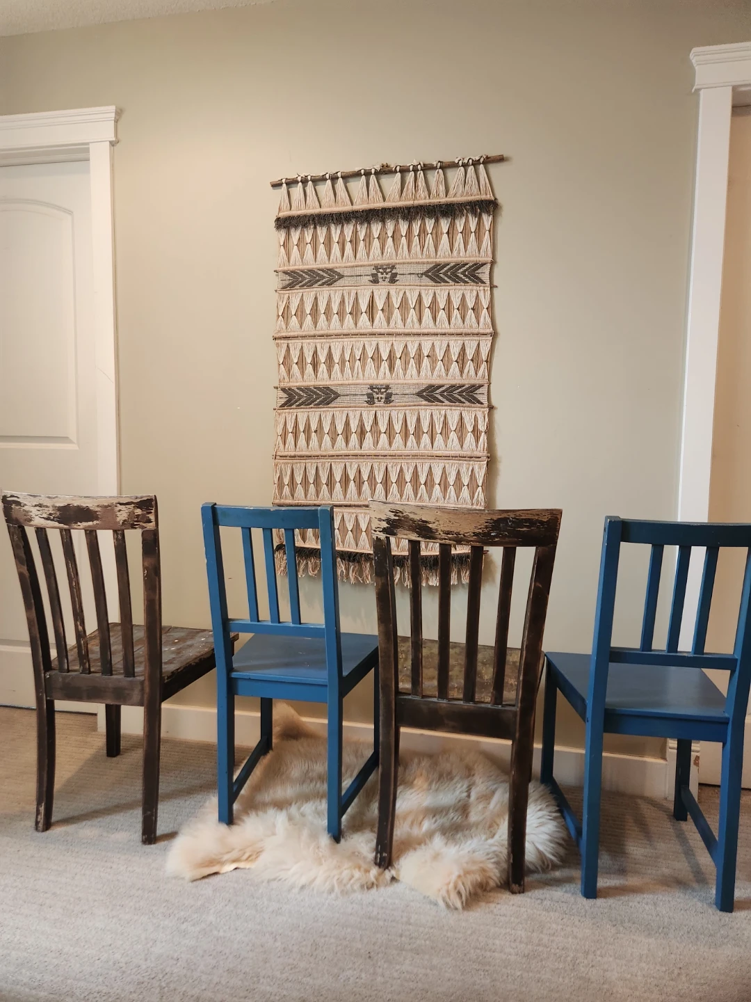 Set of 4 solid wood dining Chairs, delightfully distressed!