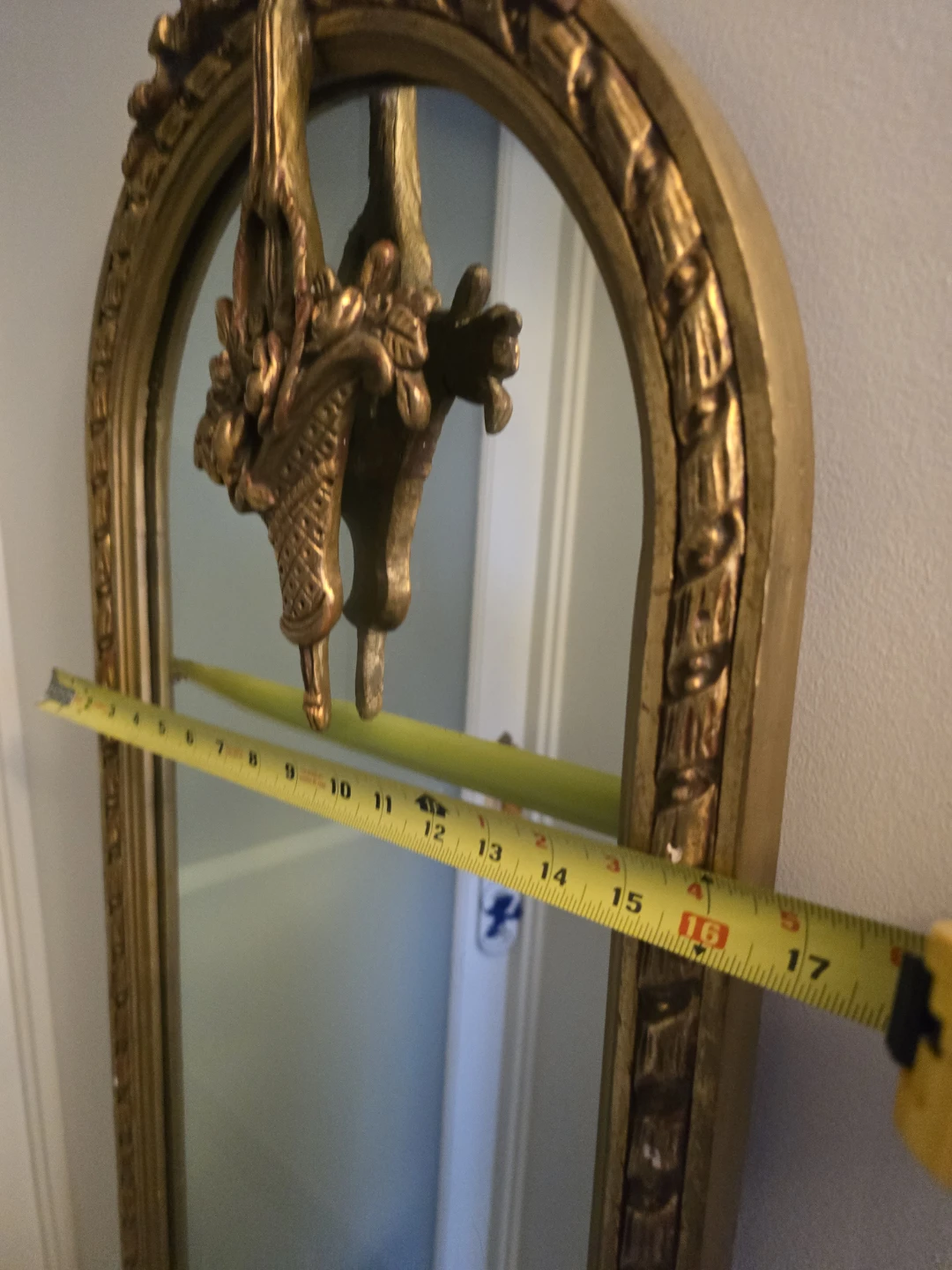 Tall Vintage Gold Arch Mirror with Basket Detail