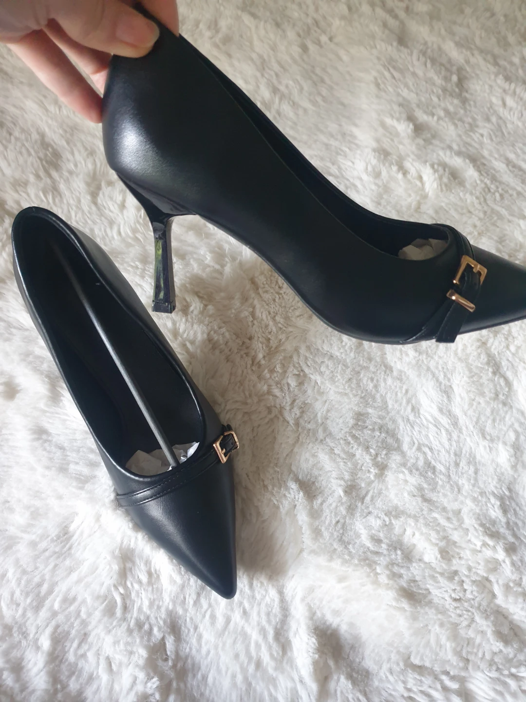 Black Faux Leather Pointed Toe Heels - photo 3