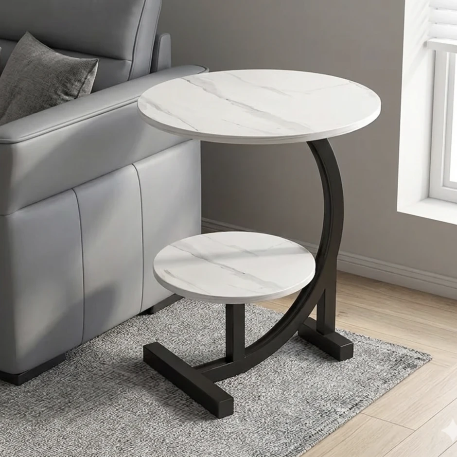 Side Table Two Tier Marble Look Wooden (Set of 2) - photo 2