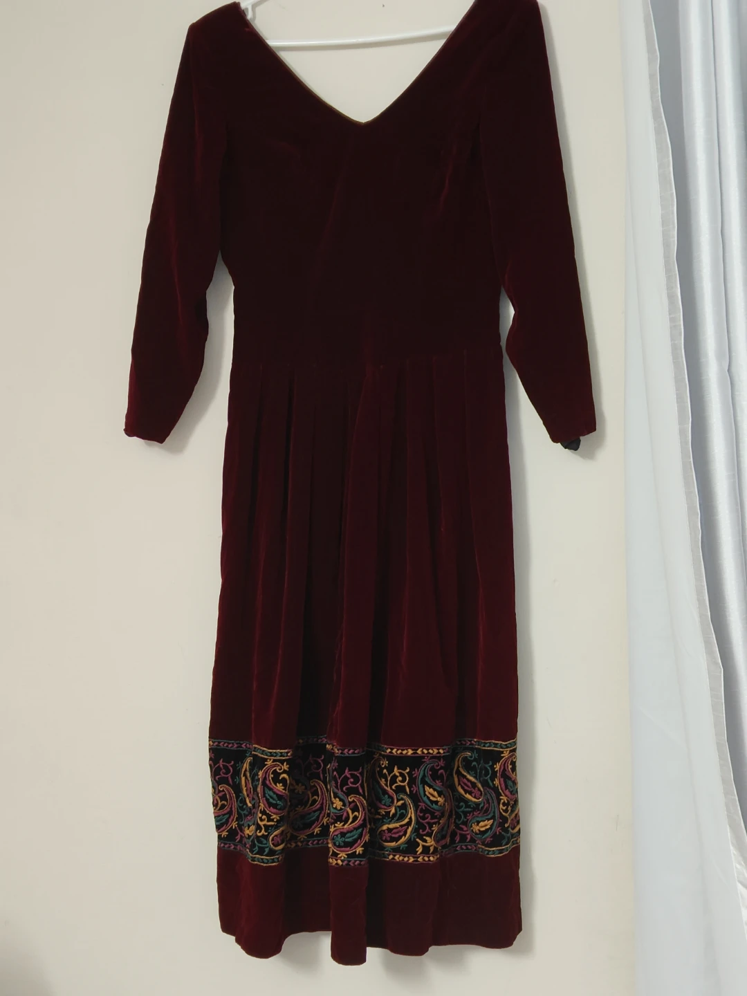 Velvet Dress with Paisley Trim