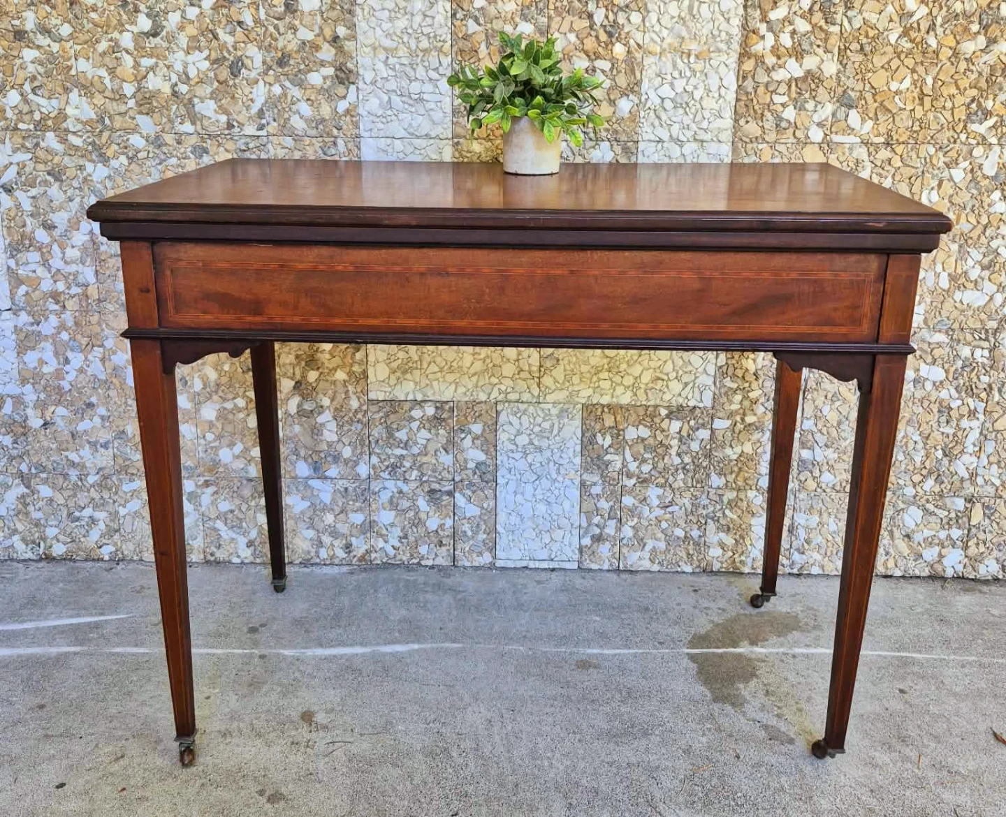 Antique Bi-Fold Hidaway Dining Table With Green Felt Top - photo 2