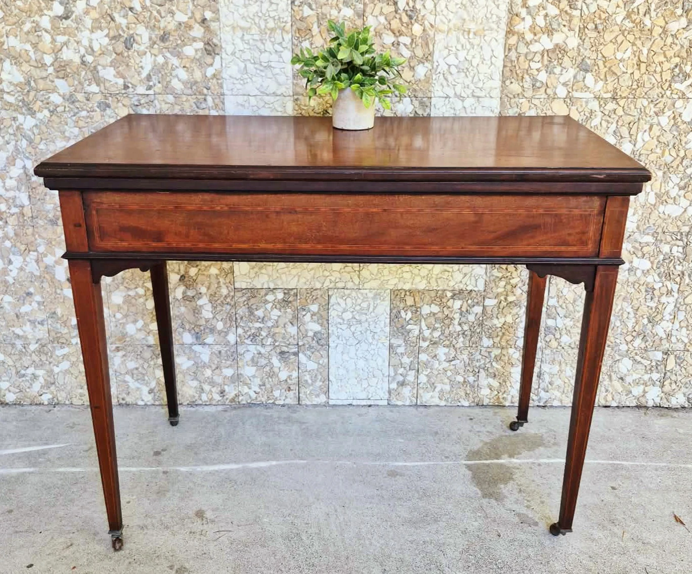 Antique Bi-Fold Hidaway Dining Table With Green Felt Top - photo 4