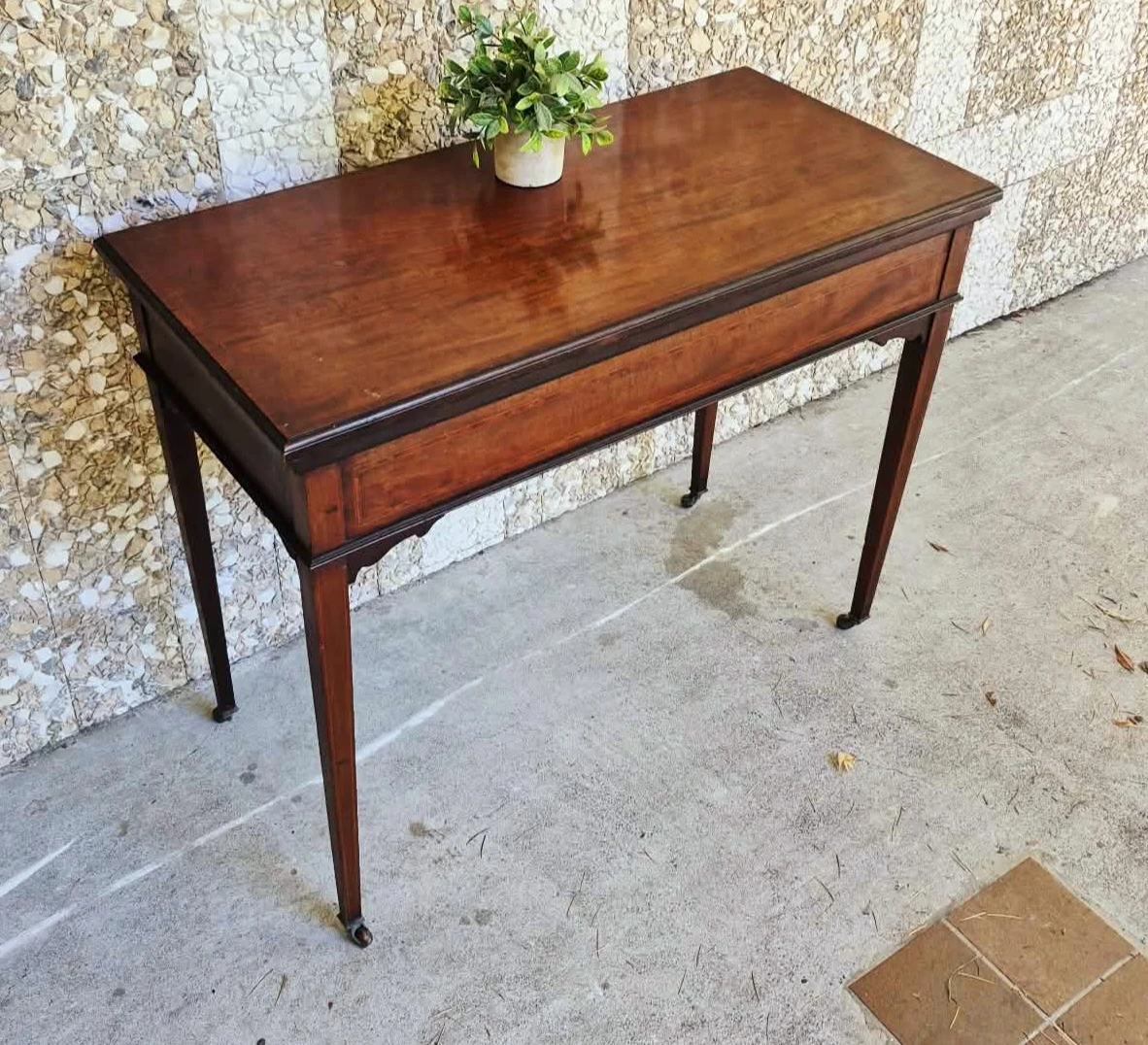 Antique Bi-Fold Hidaway Dining Table With Green Felt Top - photo 5
