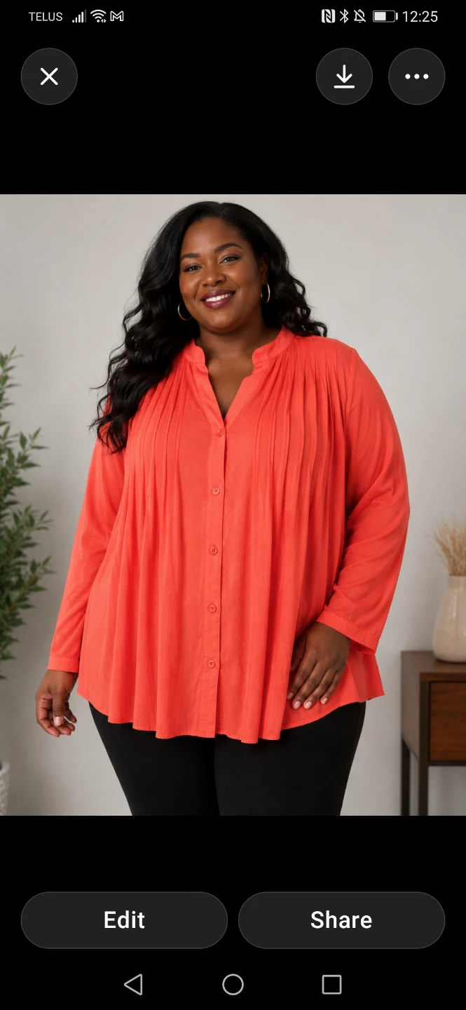 Papa Vancouver Orange Pleated Button-Up BlouseXxl
