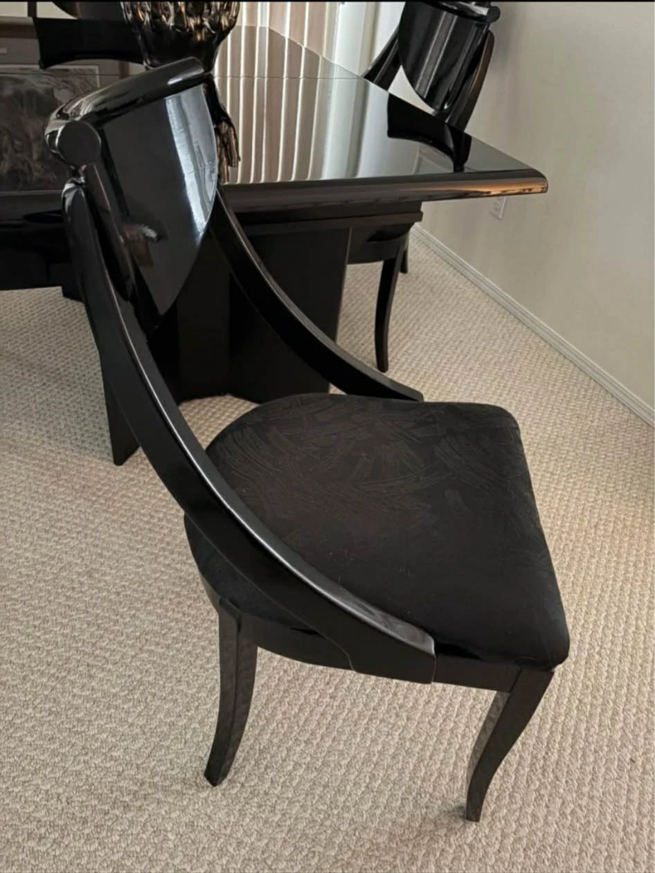 Modern Black High Glossy Extendable Dining Table with 6 Chairs - photo 2