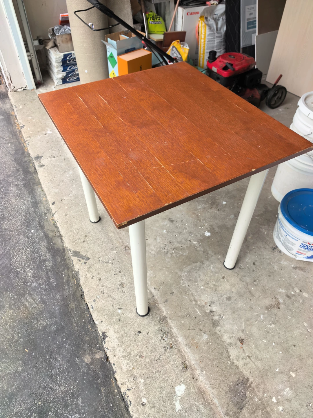 Small Wooden Top Table with White Legs