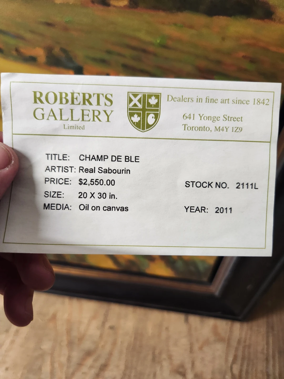Real Sabourin "Champ De Ble" Oil Painting 20 X 30 in. - photo 2