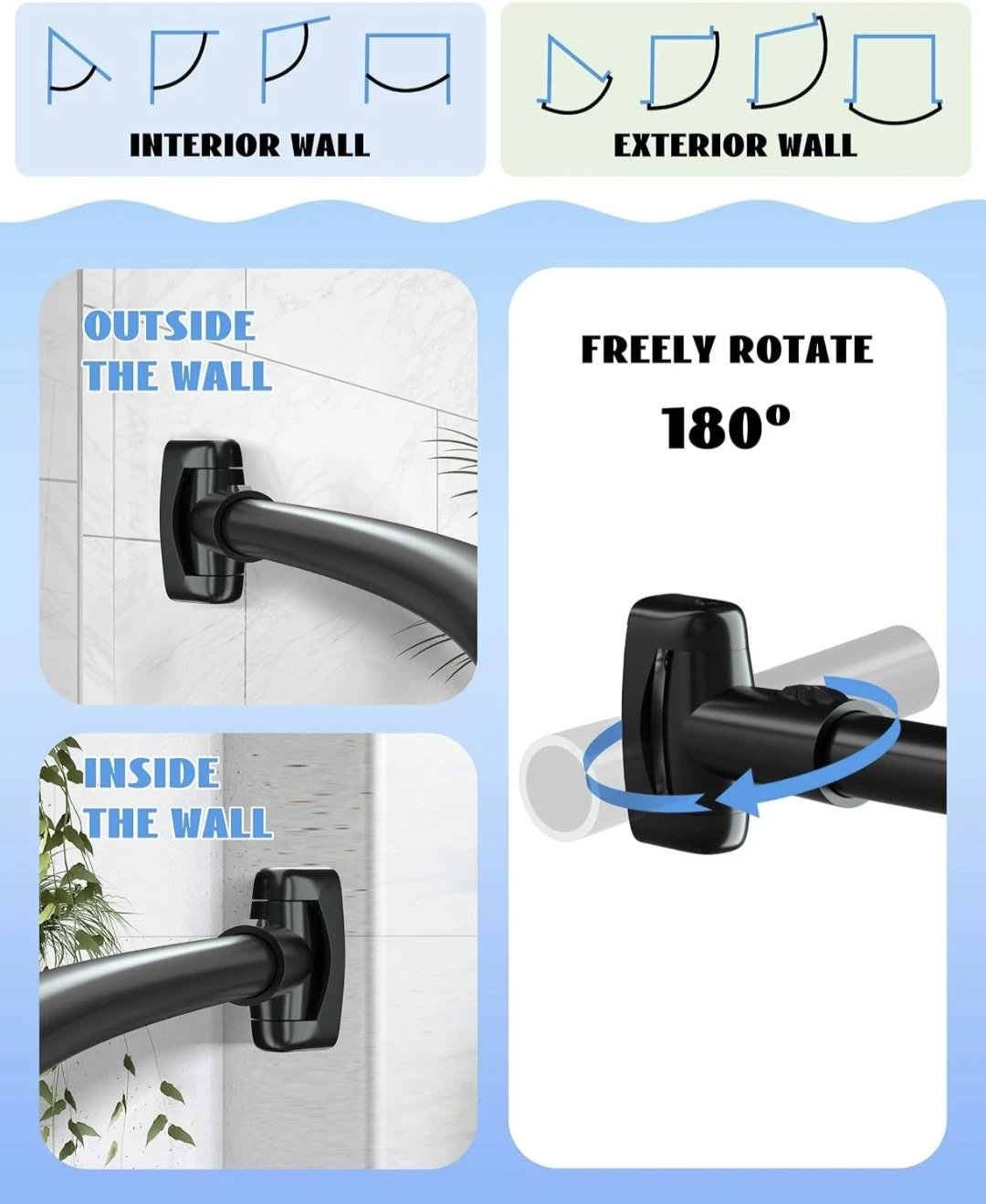 Black Curved Shower Curtain Rod 40"-78" Adjustable - photo 3