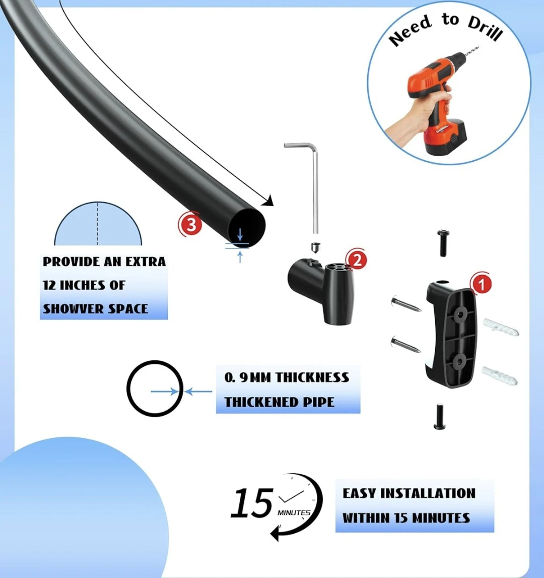 Black Curved Shower Curtain Rod 40"-78" Adjustable - photo 5