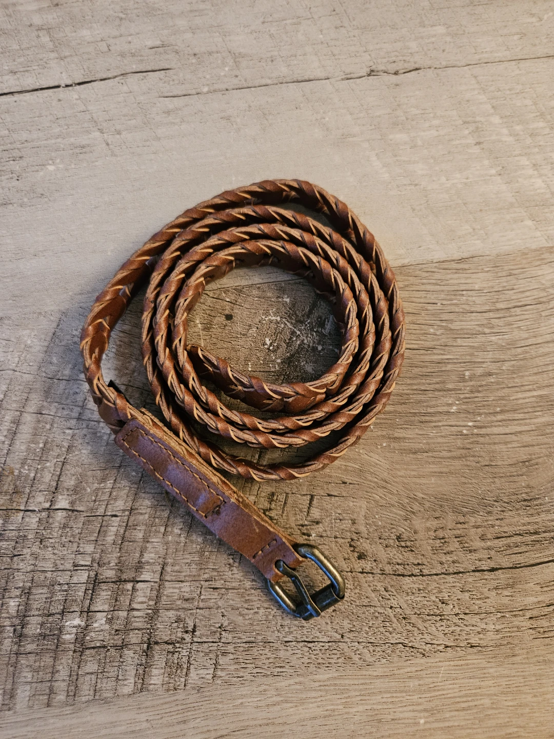 Threaded leather belt
