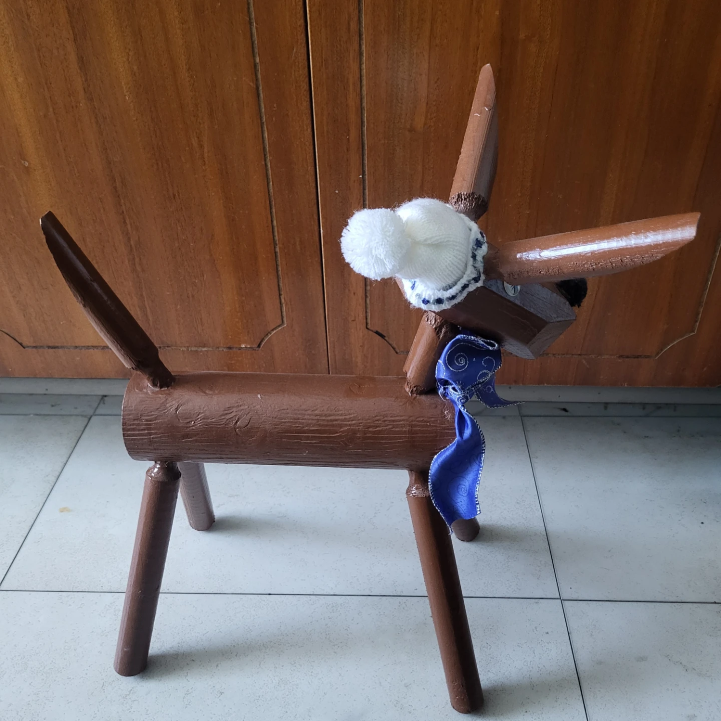 Wooden Dog Decoration with Hat and Scarf - photo 2
