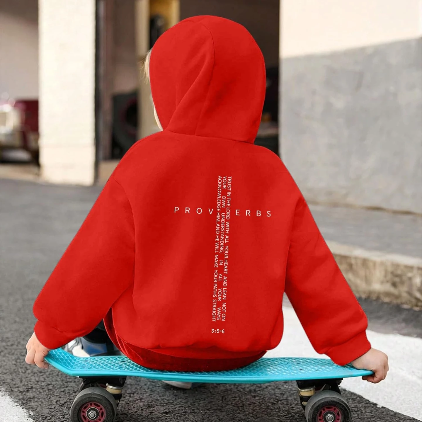 Kids Red Hoodie with Proverbs 3:5-6 verse - photo 5