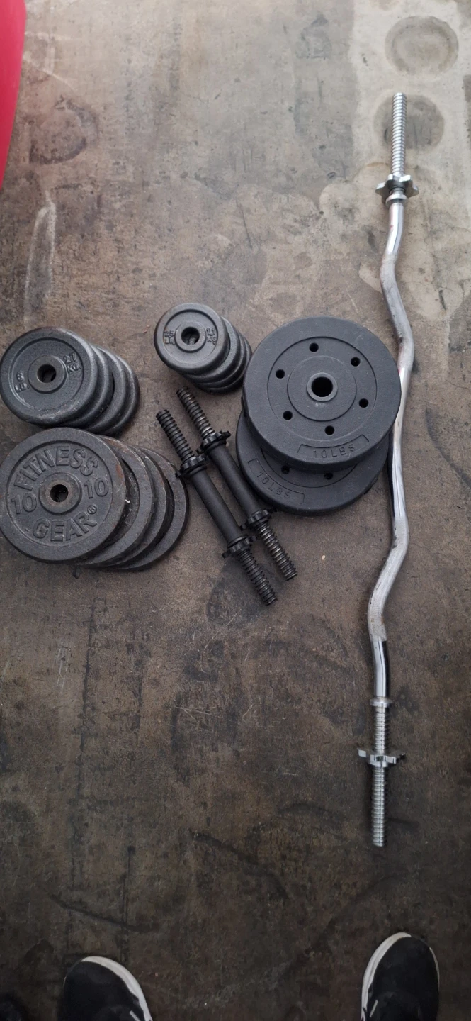 Fitness Gear Curl Barbell with Weight Plates