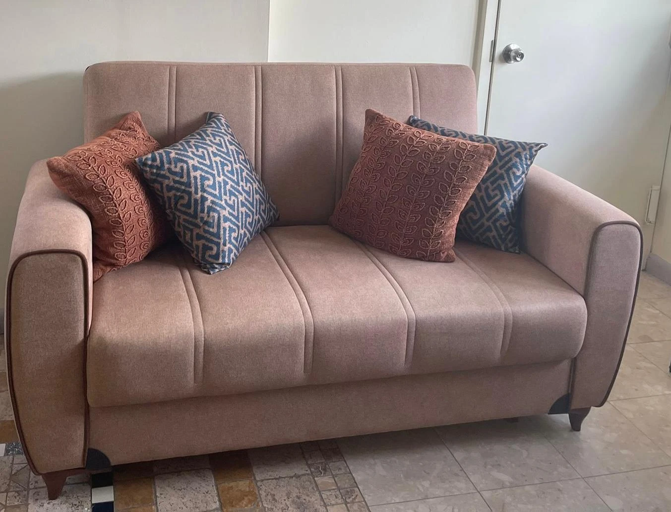 Rose Pink Loveseat Sofa with Decorative Pillows