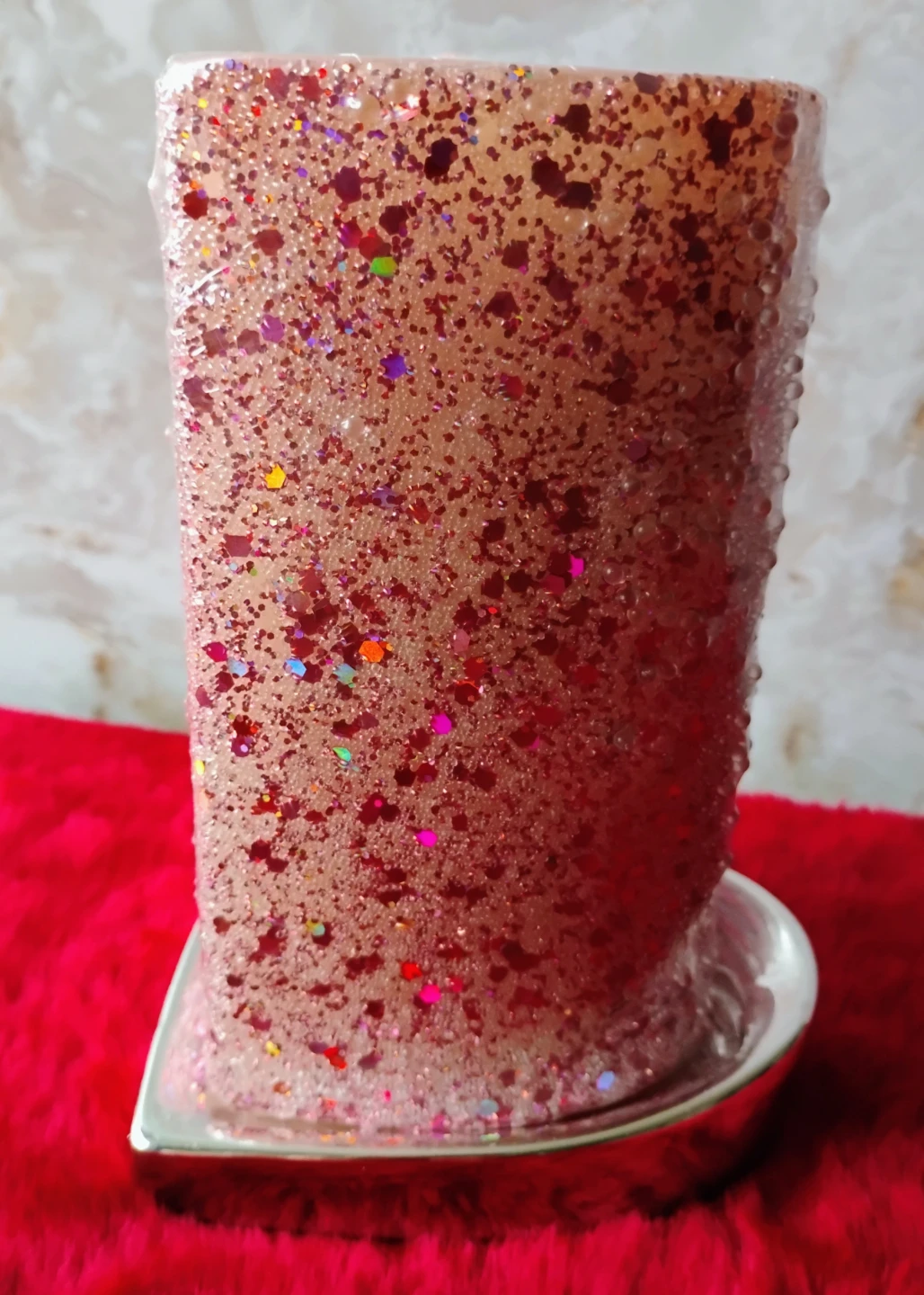 GLITTERED HEART-SHAPED PINK CANDLE WITH BASE - photo 3