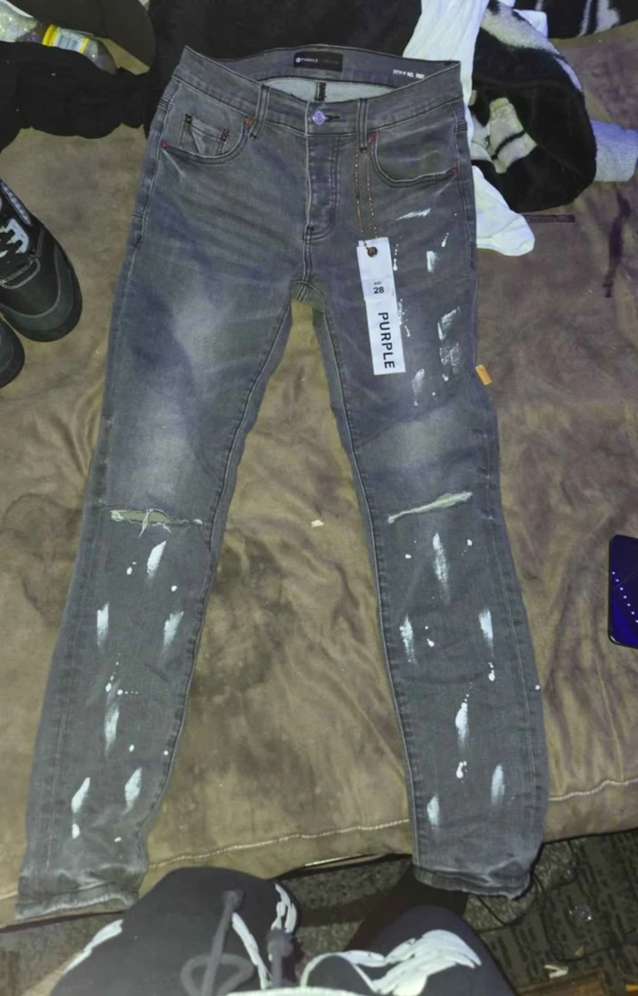Purple Brand Grey Distressed Jeans with White Paint Splatter