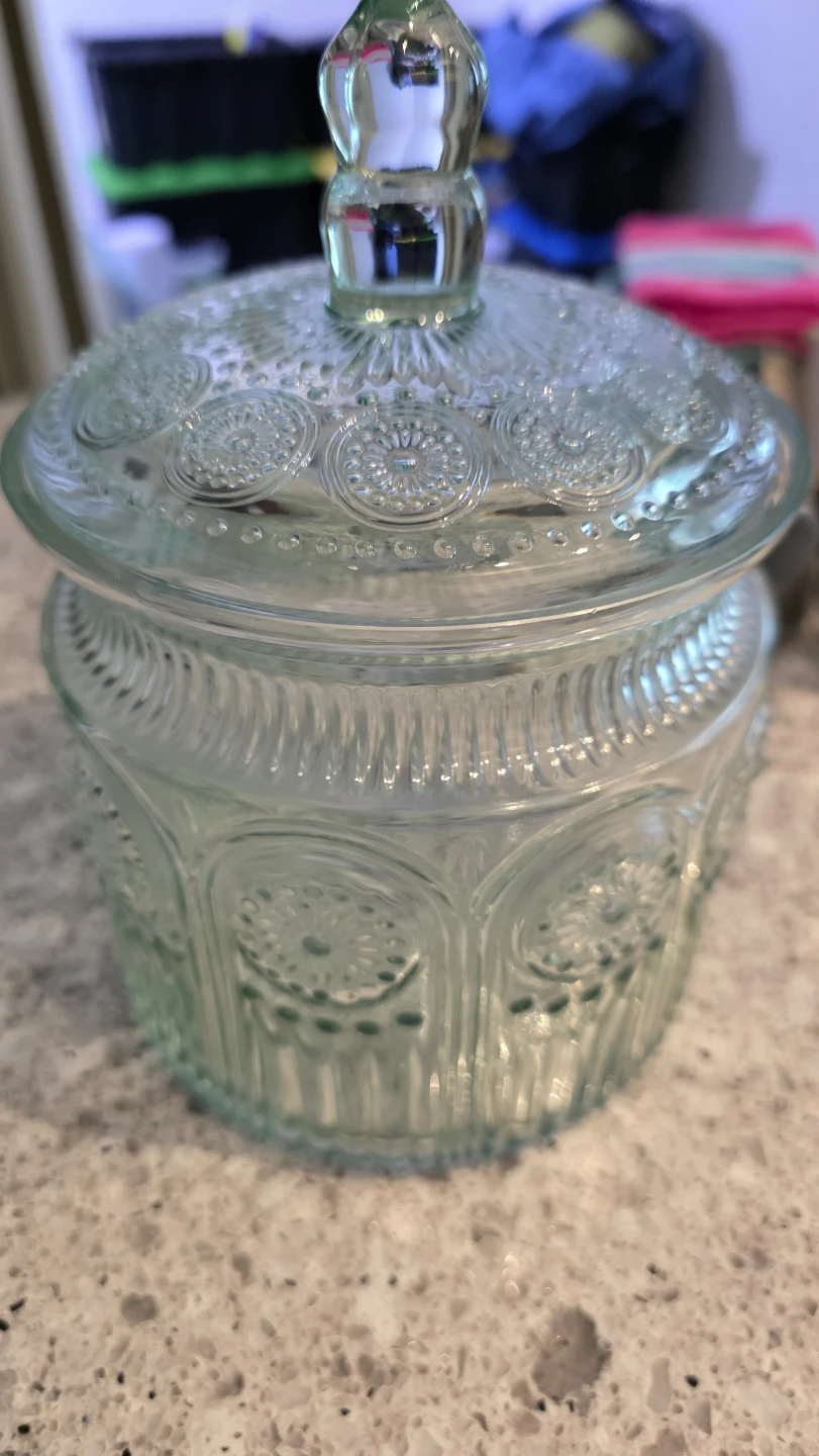 Vintage Embossed Glass Candy Dish with Lid