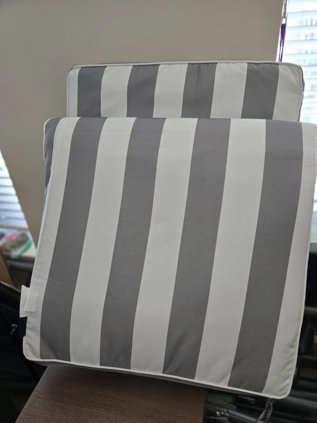 Grey and White Striped Patio Chair Cushions (Set of 2)