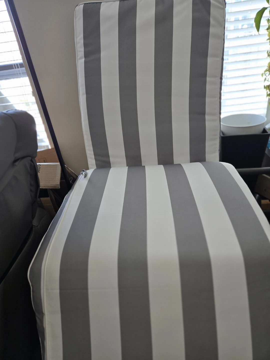 Grey and White Striped Patio Chair Cushions (Set of 2) - photo 2