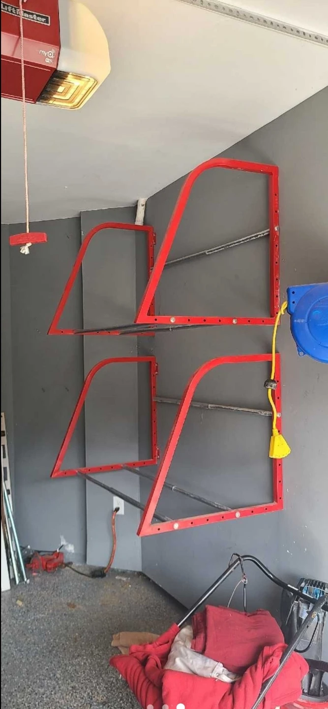 Pair of Red Metal Garage Wall Shelves