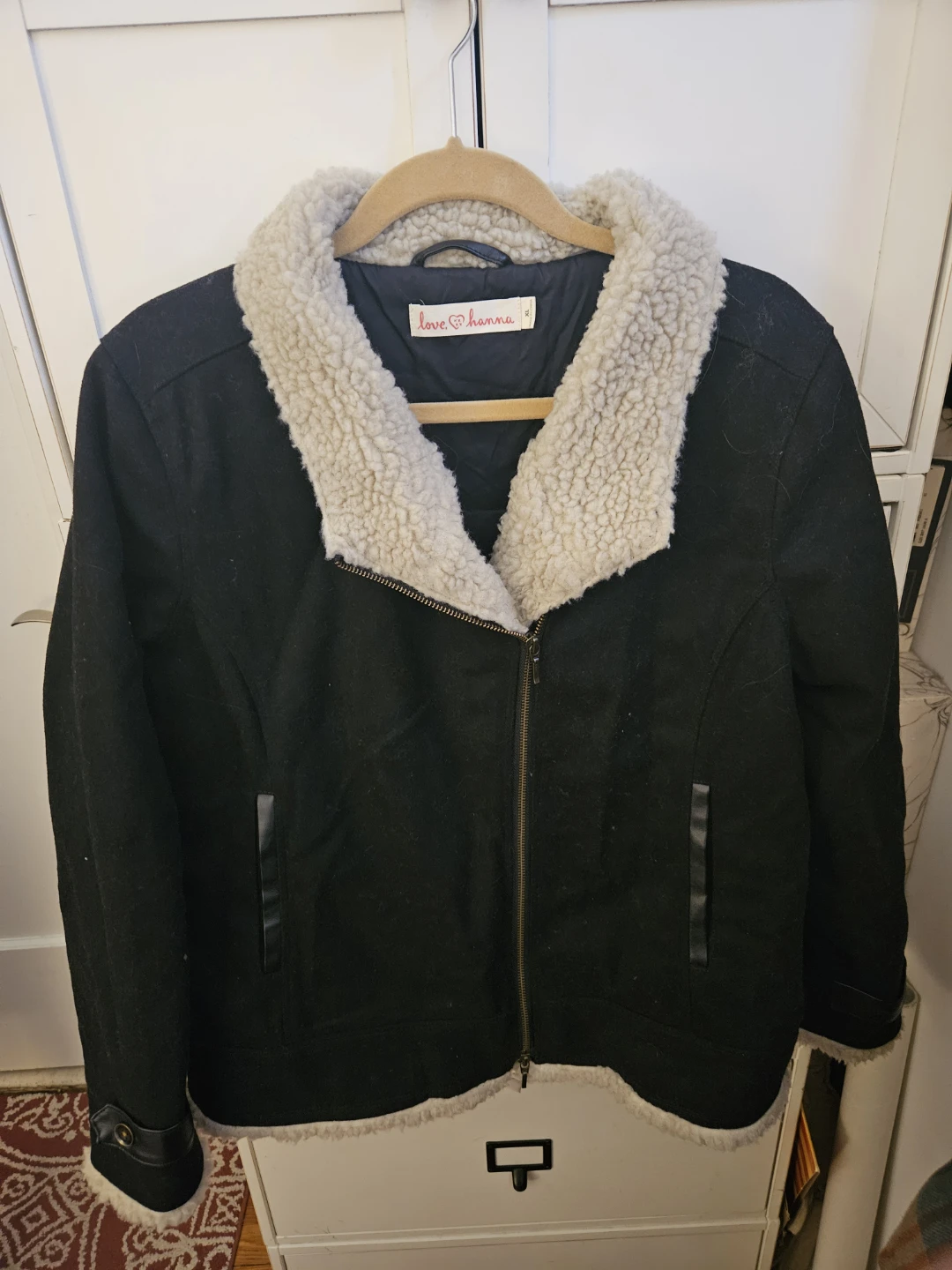 Love, Hanna Black Faux Sherpa Lined Moto Jacket XL - photo 5