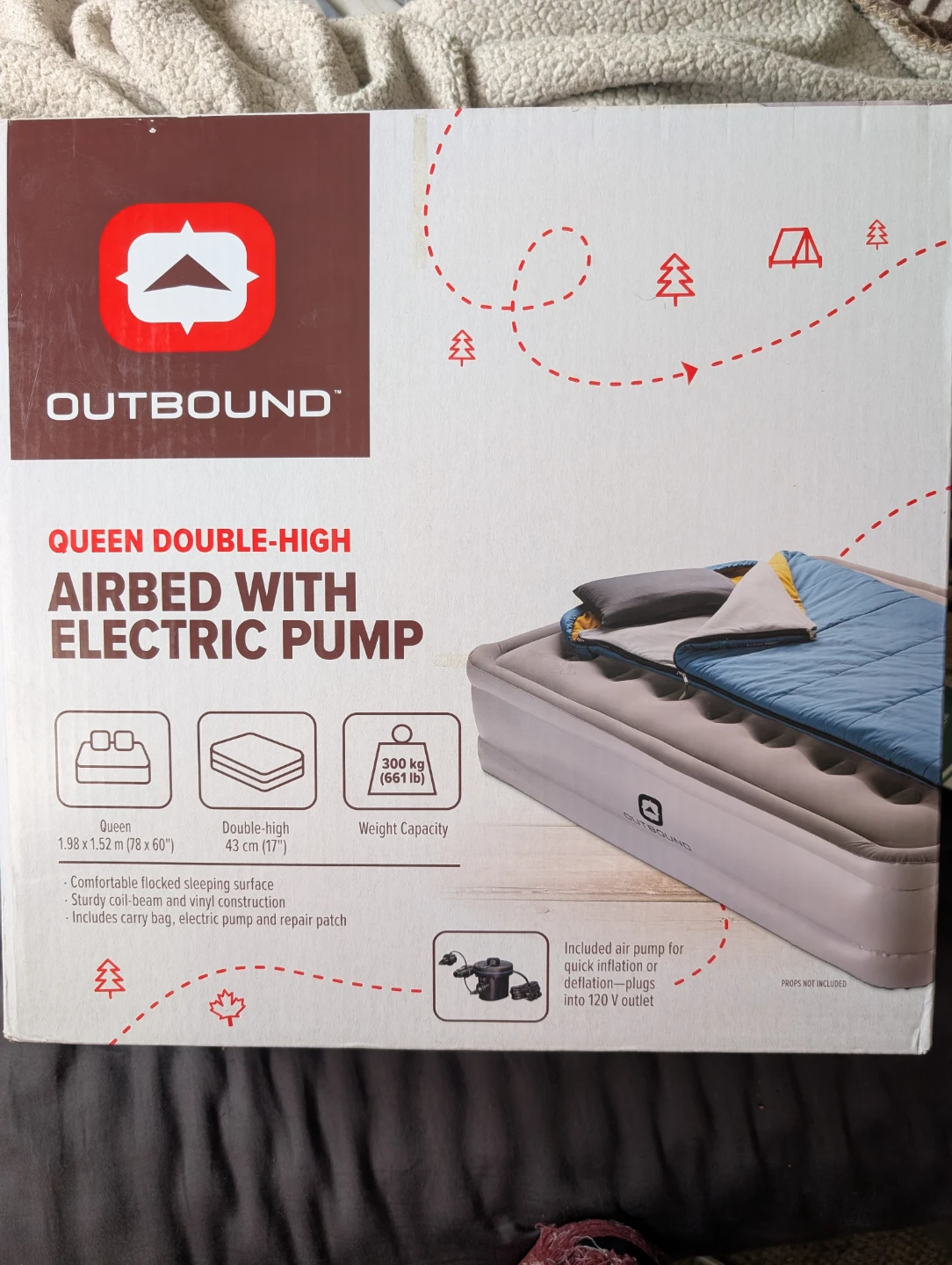 OUTBOUND Queen Double-High Airbed with Electric Pump ⚽