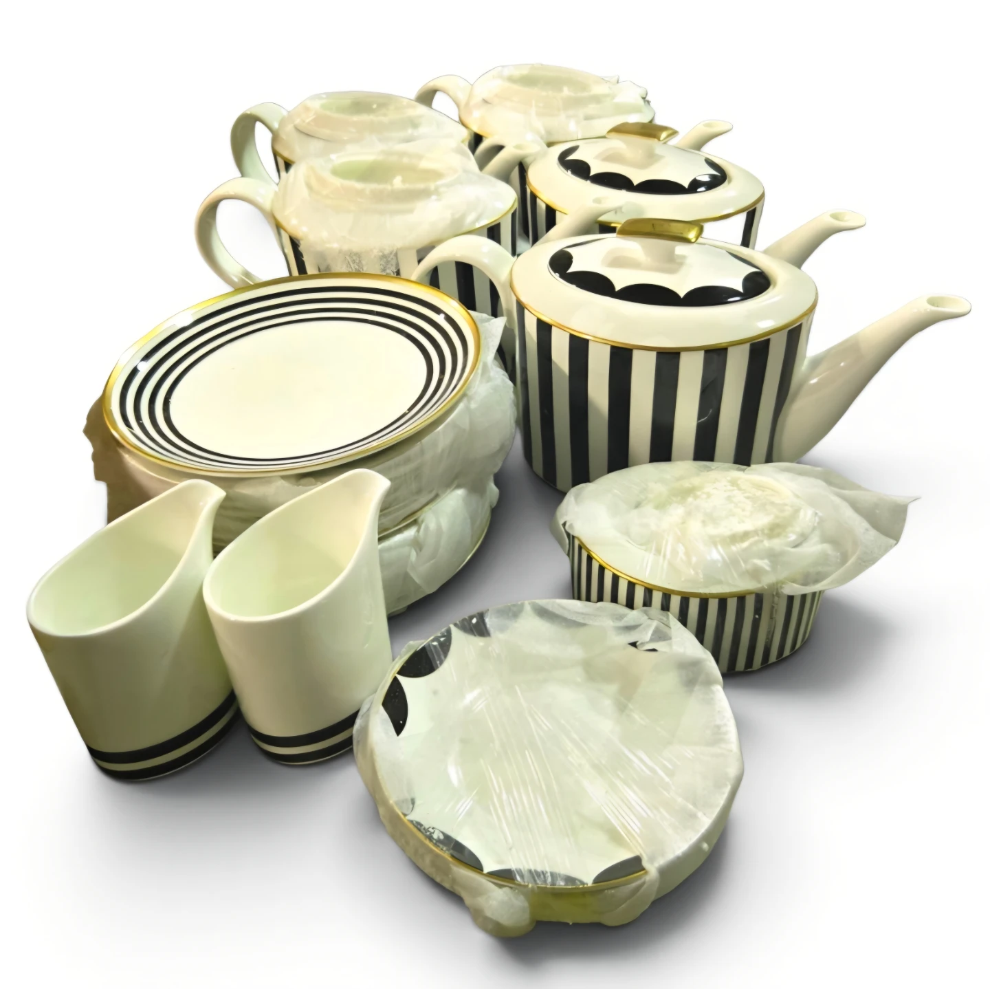 Black and White Striped Tea Set