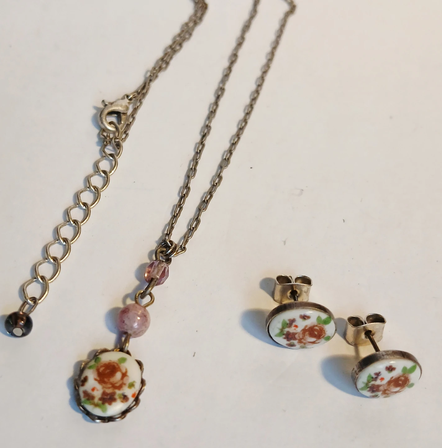 Rose Enamel Pendant Necklace and Earrings Set - photo 4