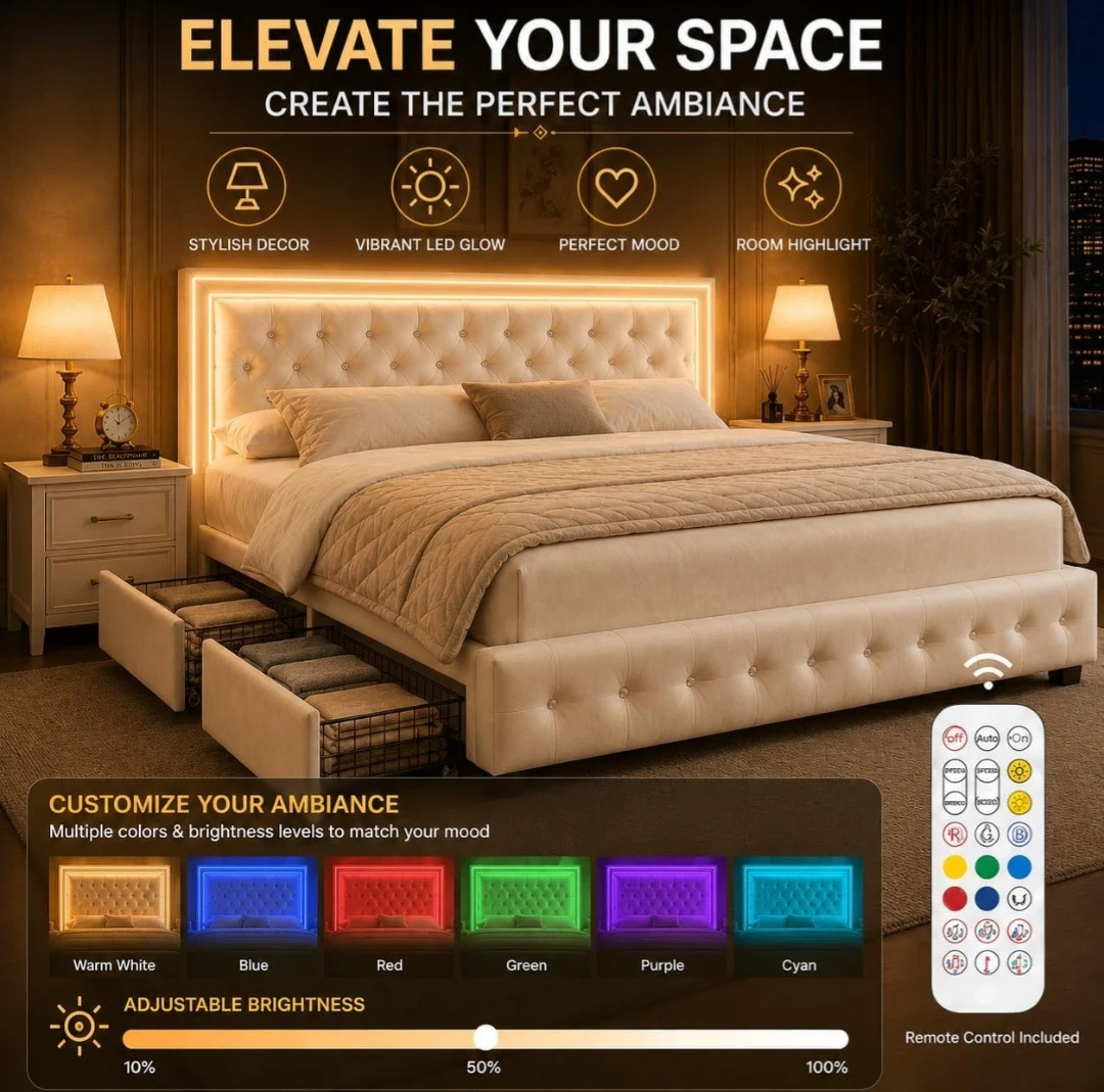 BNIB QUEEN Bed Frame with LED Headboard - photo 2