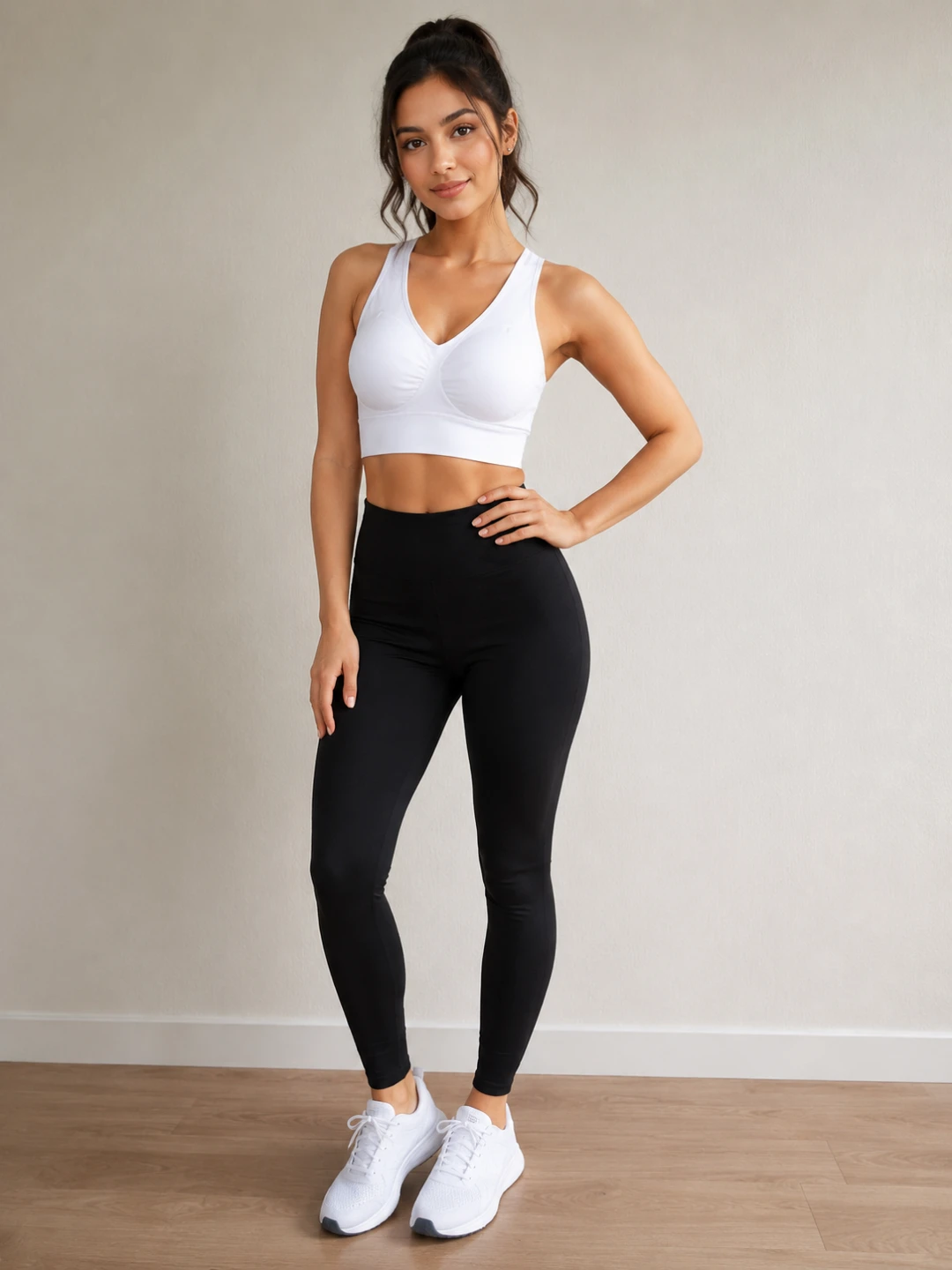 White Sports Bra and Black Leggings Set