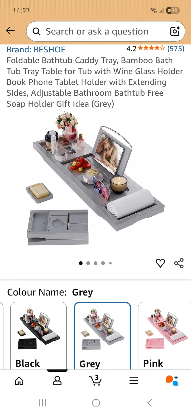 Foldable Bathtub Caddy Tray - Grey