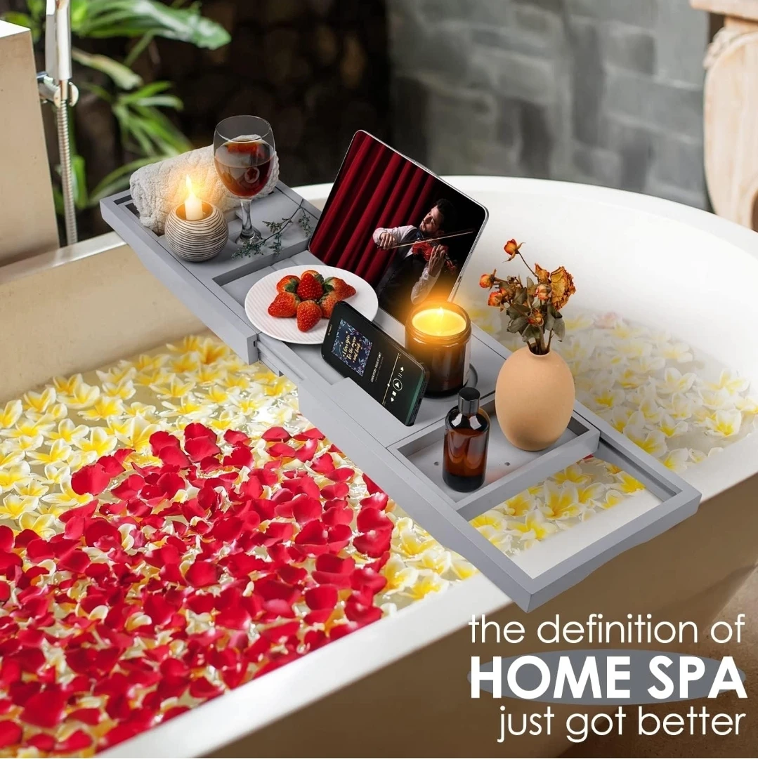 Foldable Bathtub Caddy Tray - Grey - photo 5