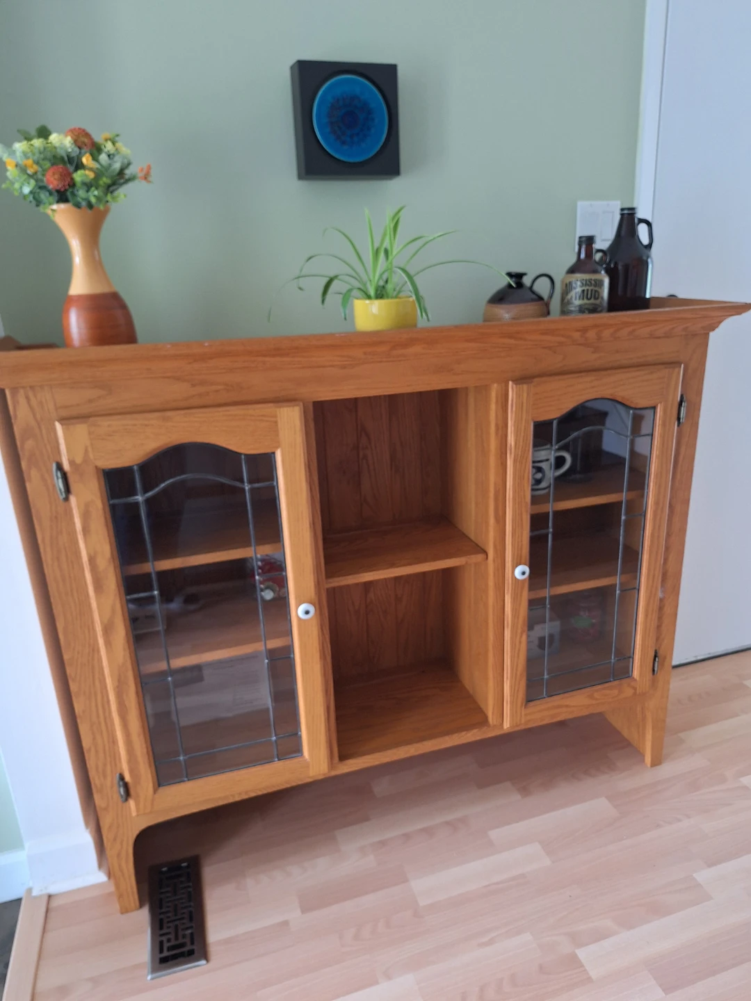 Oak Cabinet with Glass Doors