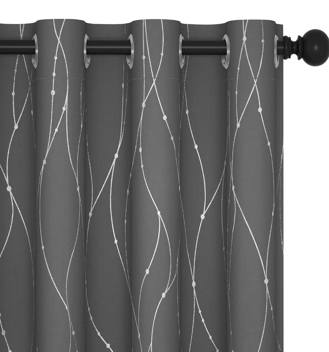 Grey Grommet Blackout Curtains with Wave Line and Dot Pattern - photo 2