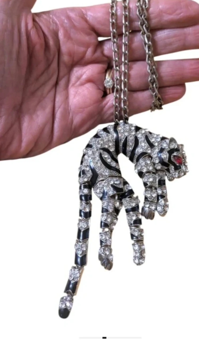 Vintage Leopard necklace costume Art Deco Rhinestone Ruby - photo 5