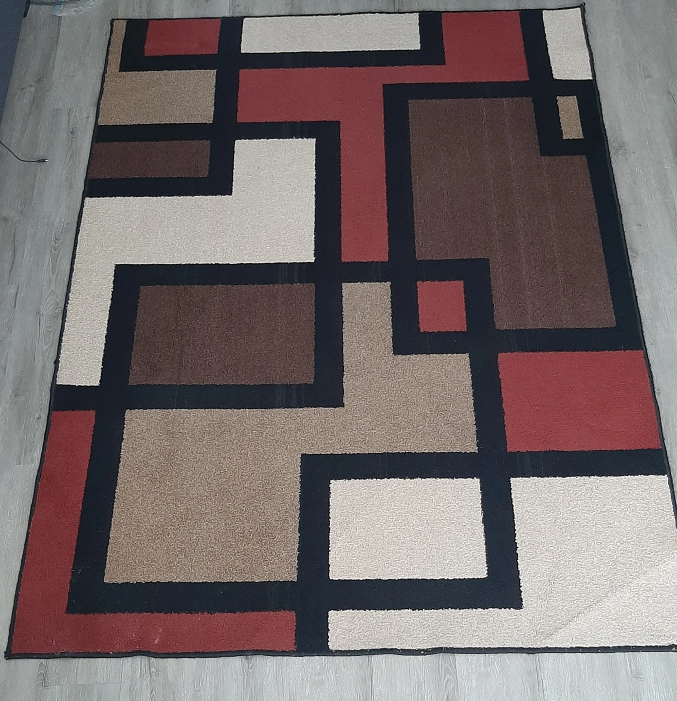 Geometric Area Rug - Red, Brown, Beige, Black